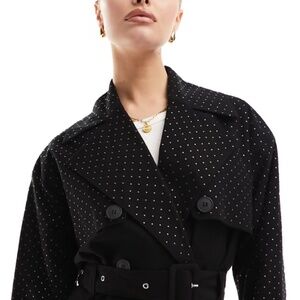 River Island London | Studded Trench Coat | Black | 14